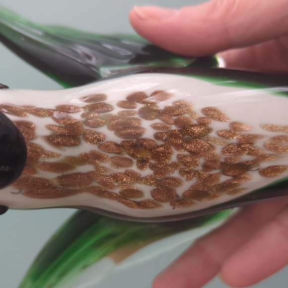 Vintage Hummingbird Art Glass Sculpture - Murano Style Green Gold Figurine - Picture 7 of 8